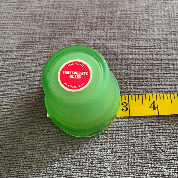 Vtg Frosted Green Confederate Glass Hand Painted Tealight Votive Candle Holder - Picture 7 of 9